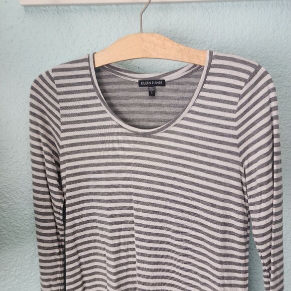 Eileen Fisher micromodal and cashmere blend long sleeve stripe layer blouse - Picture 3 of 11